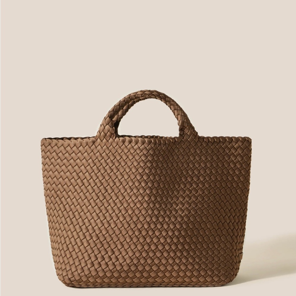 Naghedi Brown Woven Tote Bag with Structured Design